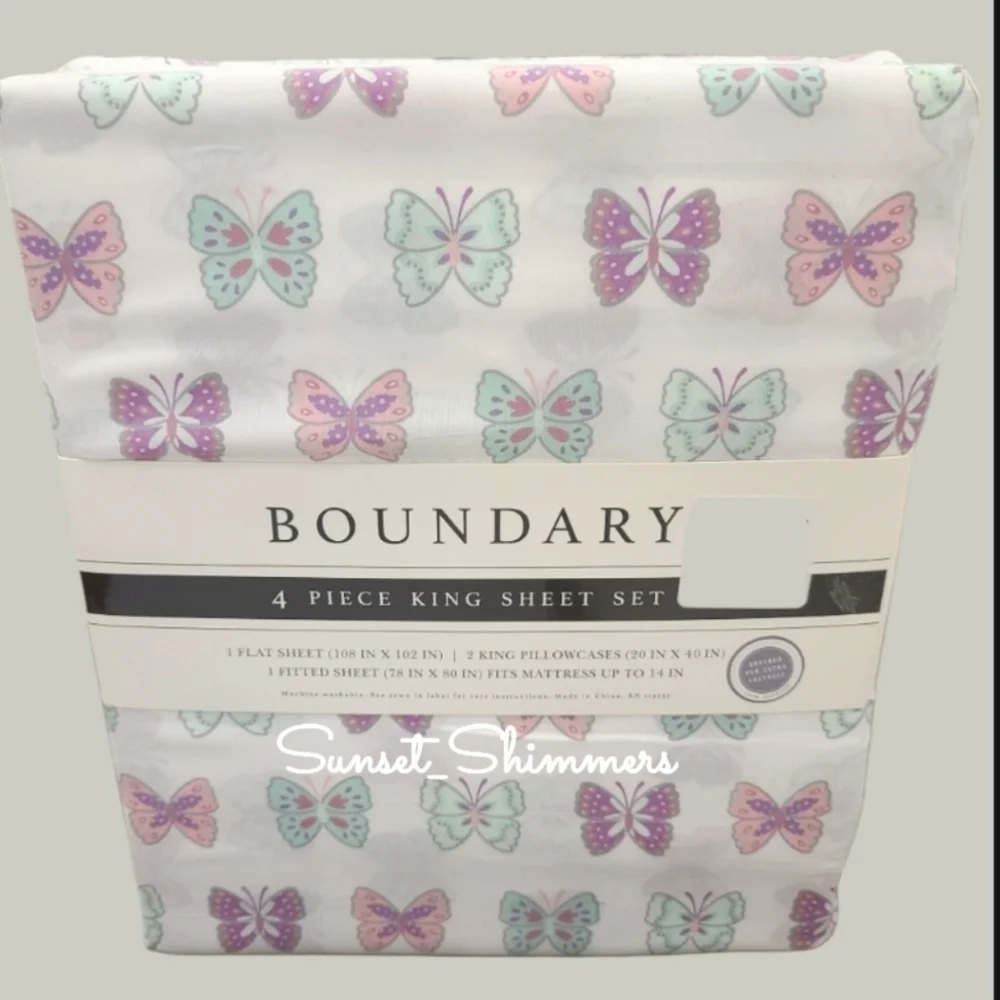 4pc Butterfly King Bed Sheet Set Decor New